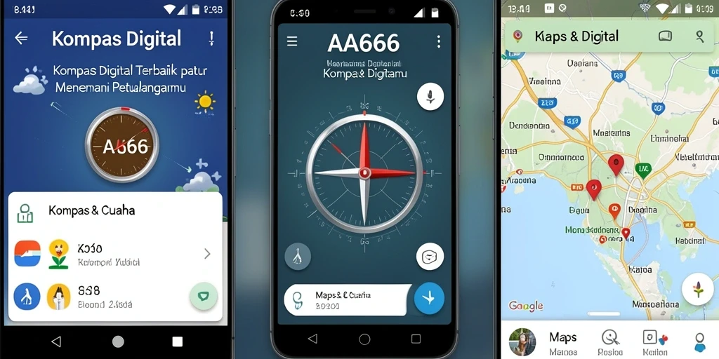 Tampilan antarmuka utama <strong>AA666</strong> dengan fitur kompas digital yang mudah digunakan.