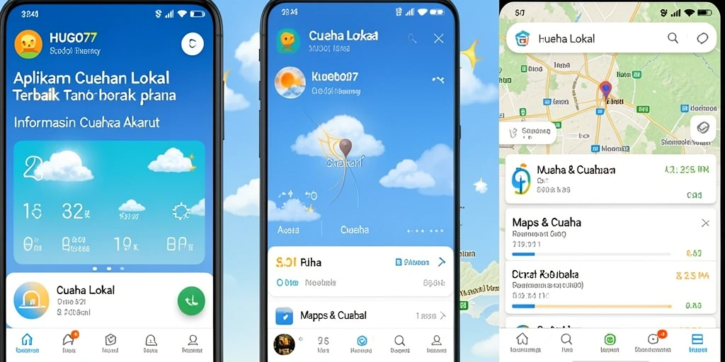 Antarmuka HUGO77 menunjukkan informasi cuaca lokal dengan jelas.