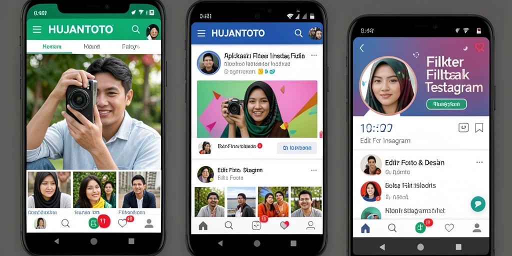 Antarmuka HUJANTOTO menampilkan berbagai pilihan filter Instagram yang menarik.