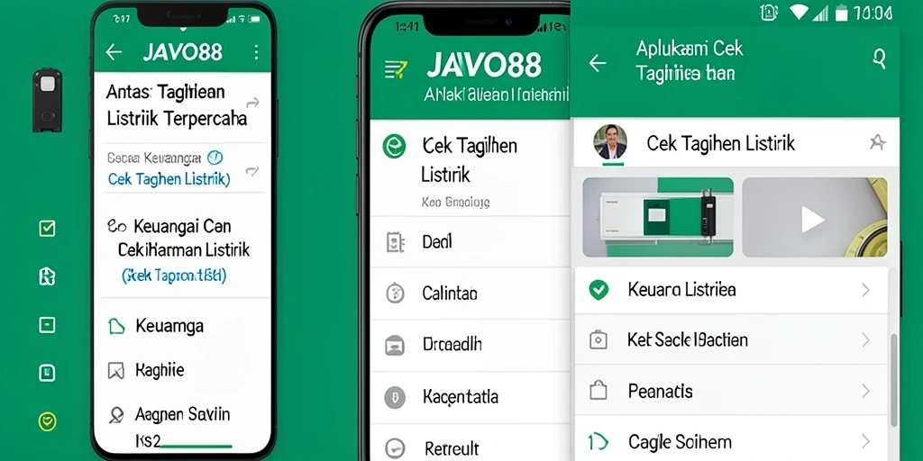 Antarmuka aplikasi JAVO88 untuk cek tagihan listrik yang mudah dipahami.