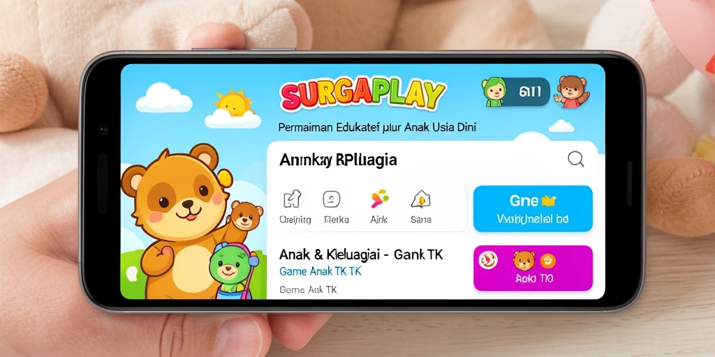 Tampilan antarmuka SURGAPLAY yang ramah anak dan interaktif.